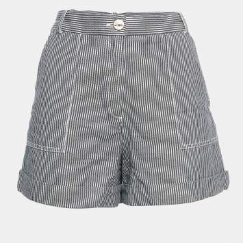 Pre Owned Maje Black/White Stripe Cotton Regular Shorts L