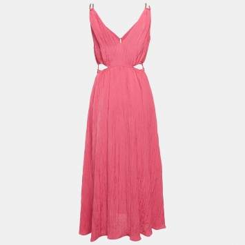 مملوكة مسبقًا Maje Pink Crinkled Crepe Cut-Out Runeti Midi Dress M