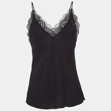 Pre Owned Maje Black Crepe Lace Trim Camisole Top M