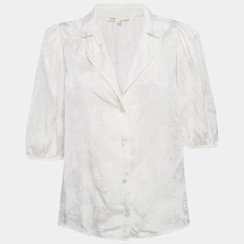 Pre Owned Maje White Ecru Jungle Jacquard Satin Shirt M