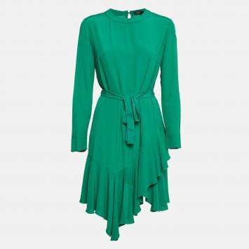 Pre Owned Maje Green Crepe Asymmetric Flared Short Dress S