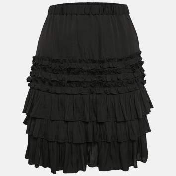 Pre Owned Maje Black Crepe Ruffled Mini Skirt L