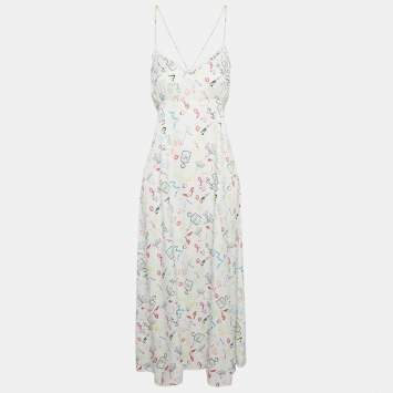 Pre Owned Maje White Printed Crepe Lace-Up Retake Midi Dress L
