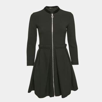 Pre Owned Maje Black Gabardine Pleated Zip-Up Mini Dress S