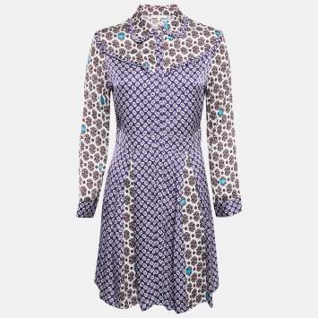 Pre Owned Maje Purple/Multicolor Printed Crepe Button Front Mini Dress M
