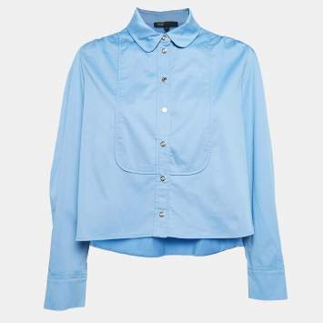 Pre Owned Maje Blue Cotton Pleated Crop Shirt L