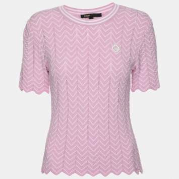 Pre Owned Maje Pink/White Chevron Knit Crew Neck Top S