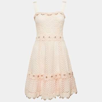 Pre Owned Maje Pink Peach Rosalina Lace Shoulder Strap Mini Dress S