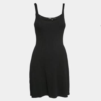 Pre Owned Maje Black Rib Knit Flared Mini Dress XS