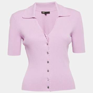 Pre Owned Maje Light Purple Rib Knit Buttoned Mimosalia Top M