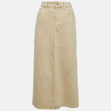 Pre Owned Maje Brown Denim Midi Skirt M