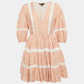 مملوكة مسبقًا Maje Pink Floral Print Linen Blend Rayanik Mini Dress M