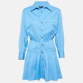 Pre Owned Maje Blue Cotton Button Front Pleated Mini Dress XS