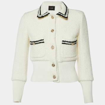Pre Owned Maje Off White Tweed Contrasting Jacket S