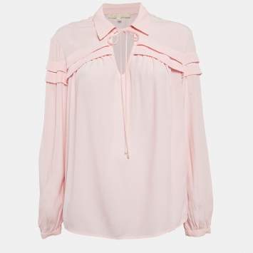 Pre Owned Maje Pink Crepe Tie-Up Neck Top L