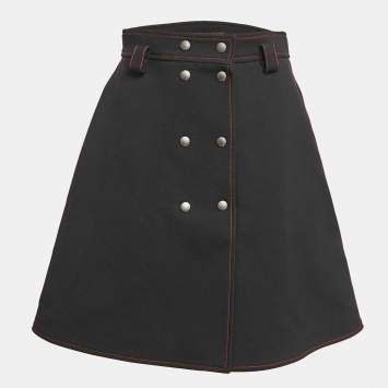 Pre Owned Louis Vuitton Black Crepe Buttoned Mini Skirt M 