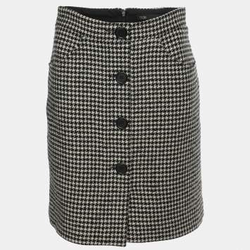 Pre Owned Maje White/Black Wool Blend Button Detail Mini Skirt M