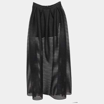 Pre Owned Maje Black Striped Mesh Jongle Maxi Skirt M/Waist 29"
