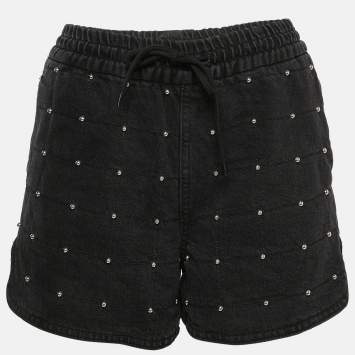 Pre Owned Maje Black Studded Denim Shorts M Waist 27"