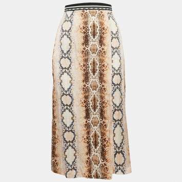 Pre Owned Maje Multicolor Snake Print Crepe Midi Skirt M