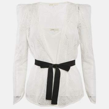 Pre Owned Maje White Lace Wrap-Up Top S