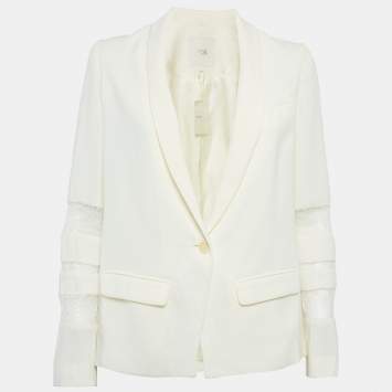 Pre Owned Maje Cream Crepe Lace Trimmed Blazer S