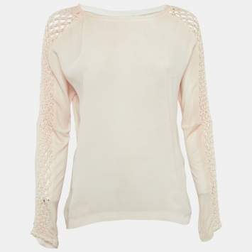 Pre Owned Maje Beige Crepe Sleeve Macrame Detail Top S