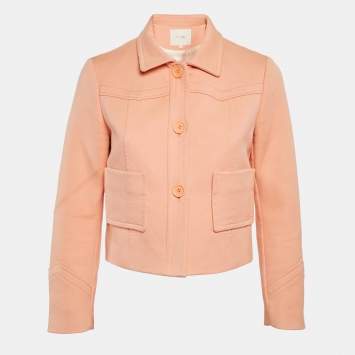 Pre Owned Maje Light Orange Cotton Button Front Cropped Jacket M