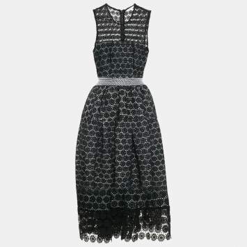 مملوكة مسبقًا Maje Black Floral Lace Sleeveless Flared Short Dress S