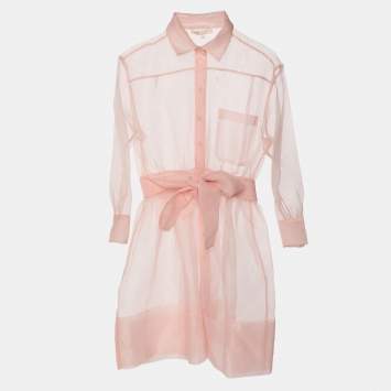 Pre Owned Maje Rose Pale Organza Belted Mini Shirt Dress S