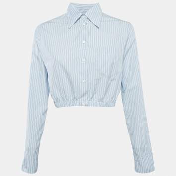 Pre Owned Maje Blue Striped Cotton Crop Shirt S