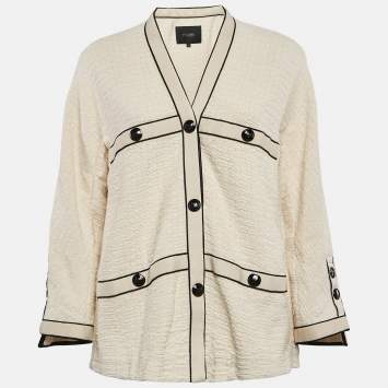 Pre Owned Maje Cream Tweed Button Front Jacket L
