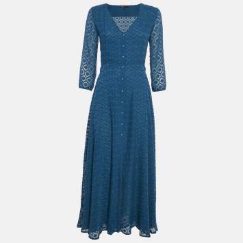 Pre Owned Maje Blue Fil-coupe Crepe Midi Dress S