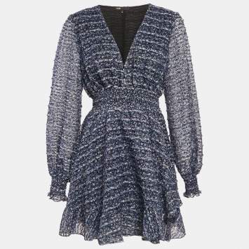 مملوكة مسبقًا Maje Blue Patterned Stretch Knit Mini Dress M