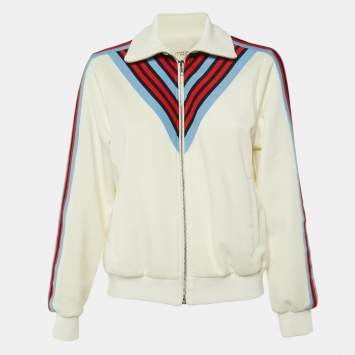 Maje White Jersey Striped Trim Manela Zip Up Jacket M