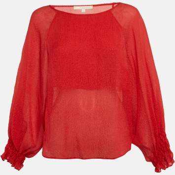 Pre Owned Maje Red Textured Silk Blend Loose Top S
