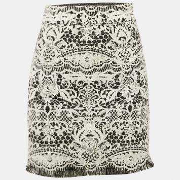 Pre Owned Maje White Lace Fringed Mini Skirt S