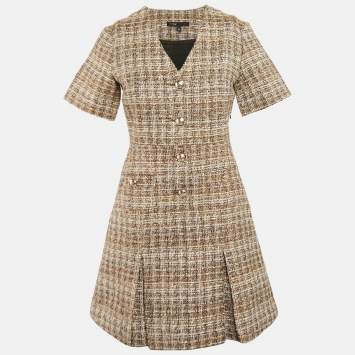 Pre Owned Maje Brown Lurex Tweed V-Neck Mini Dress S