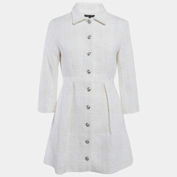 مملوكة مسبقًا Maje Off White Tweed Button Front Short Dress S