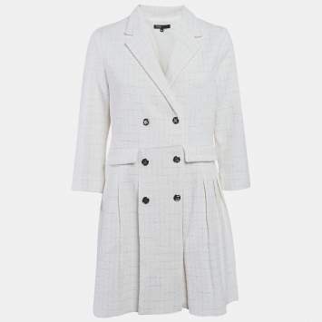 مملوكة مسبقًا Maje Off-White Tweed Pleated Double Breasted Short Dress S