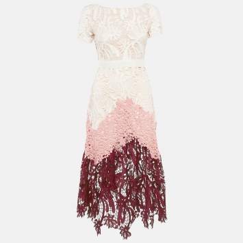 Pre Owned Maje Pink Lace Short Sleeve Midi Dress S