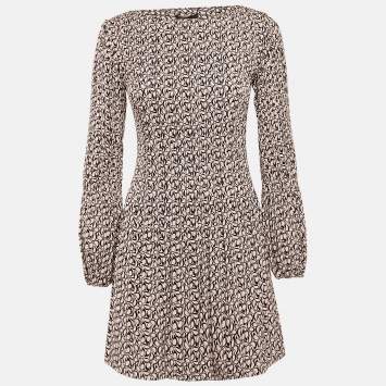 Pre Owned Maje Pink/Black Printed Crepe Pleated Mini Dress S