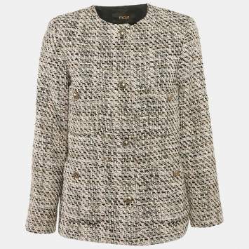 Pre Owned Maje Pink/Multicolor Lurex Tweed Button Front Jacket L