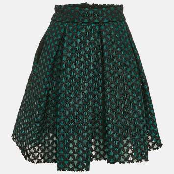 Pre Owned Maje Green Embroidered Tulle Pleated Mini Skirt S