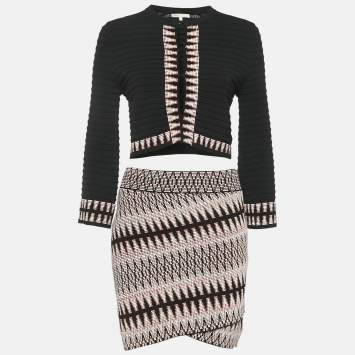 Maje Black Patterned Knit Top and Skirt S/M