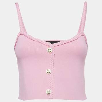 Pre Owned Maje Pink Knit Madeny Braid Trimmed Sleeveless Crop Top S