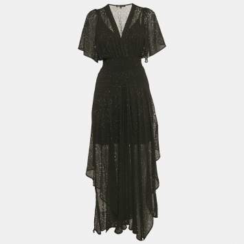 Pre Owned Maje Black Silk Rachellim Eyelet Maxi Dress S