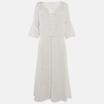 Pre Owned Maje White Seersucker Midi Dress M 