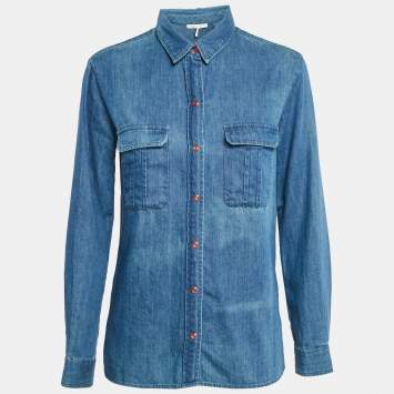 Maje Blue Denim Button Front Long Sleeve Shirt S