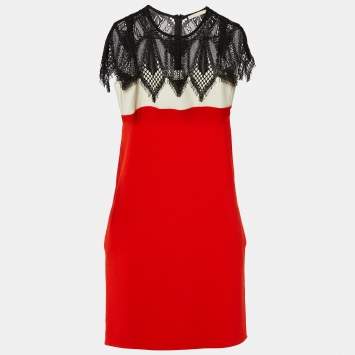 Pre Owned Maje Rouge Colorblock Crepe Lace Overlay Mini Dress M